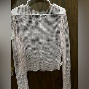 ORANGE KISS Rhinestone Fishnet Mesh Top | L